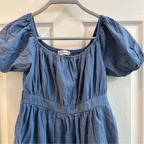 Youth girls Sugar and Summer blue fit and flare puff sleeve dress size 14 - Picture 2 of 9